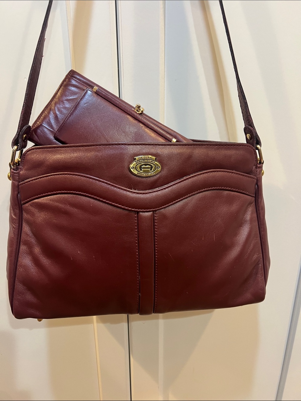 Etienne Aigner Deep Red Leather Shoulder Bag ox blood & kiss lock wallet